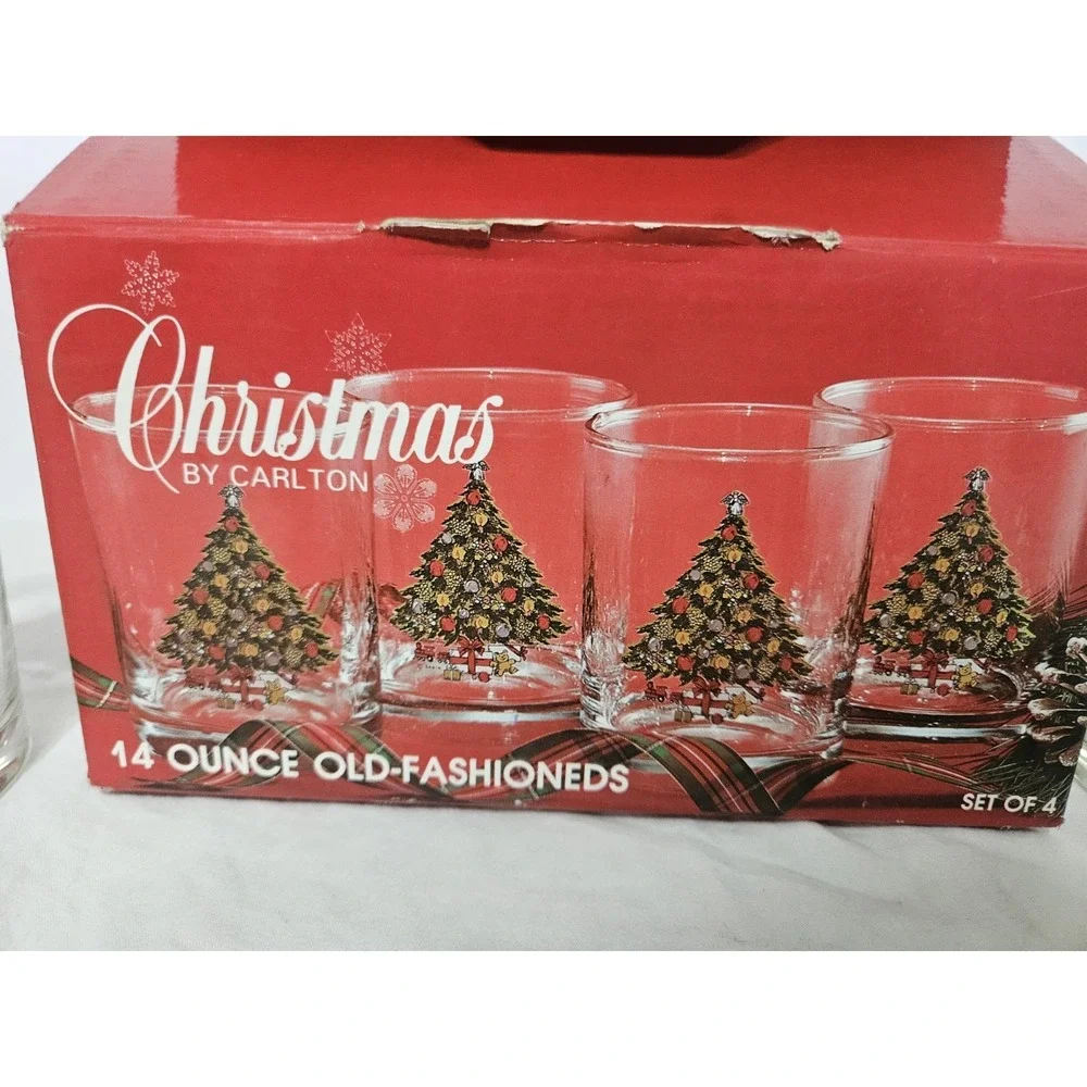 Vintage Carlton Christmas Tree Double Old-Fashioned Rock Glass